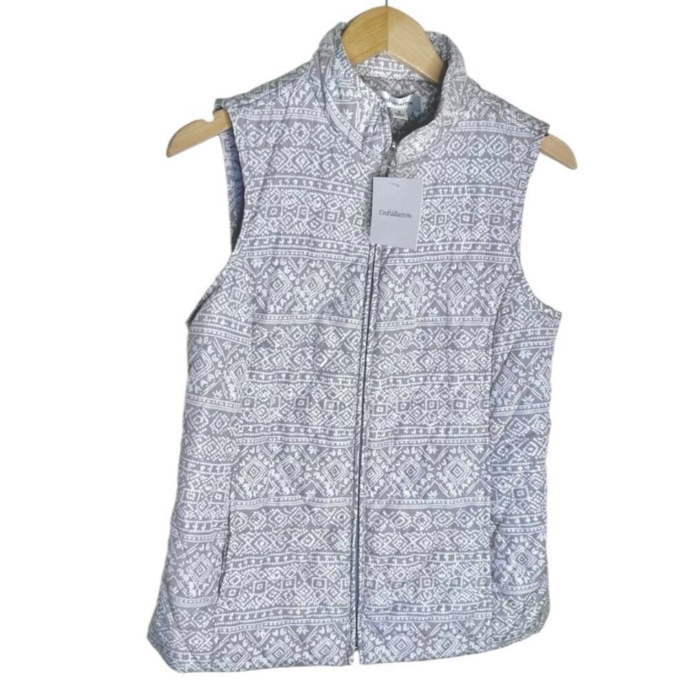 NWT Women's small Croft & Barrow Classic Quilted Vest ivory white & light gray